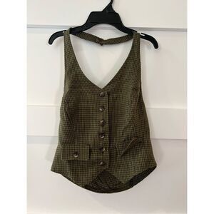 Vintage Miss Chievous Green Plaid Halter Style Button Up Top